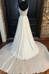 White Floral Lace Scoop Neck Floor-Length Wedding Dress